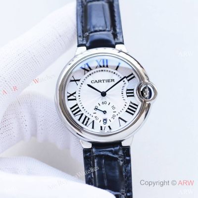 Replica Ballon Bleu de Cartier Swiss Quartz Watches Black Leather Strap